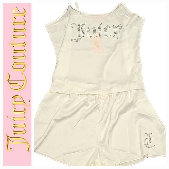 Juicy Couture Rhinestone Logo Satin PJ Set- White - Picture 1 of 7